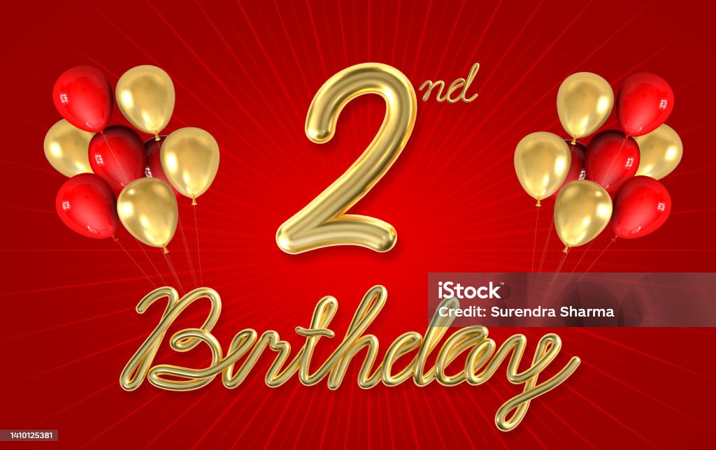 3d golden 2 years birthday celebration with star background. 3d illustration. 2nd Annual Academy Awards Stock Photo