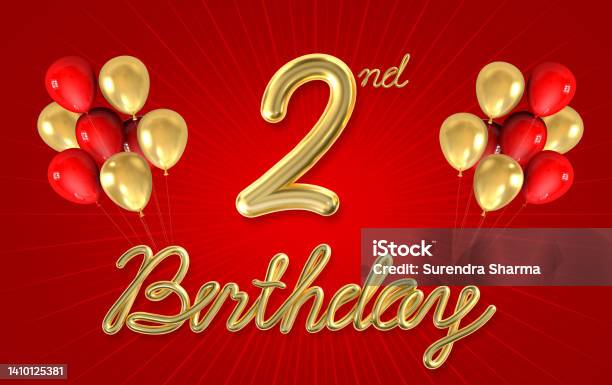 3d Golden 2 Years Birthday Celebration With Star Background 3d Illustration Stock Photo - Download Image Now