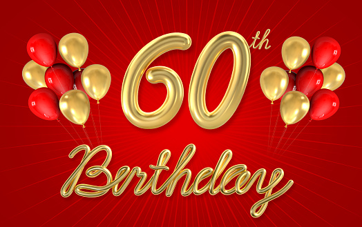 3d golden 60 years birthday celebration with star background. 3d illustration.