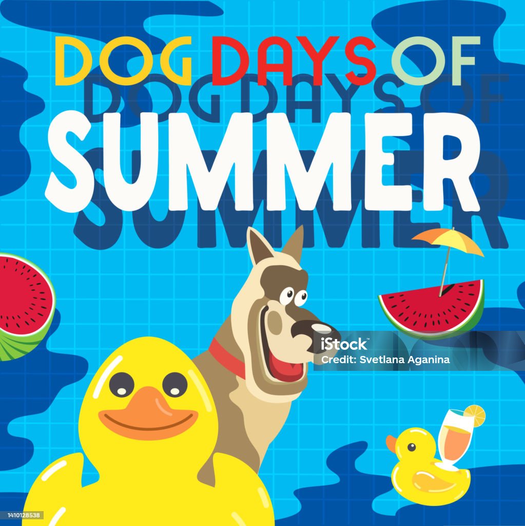 Dog Days Of Summer Comic Cartoon Vector Poster Stock Illustration