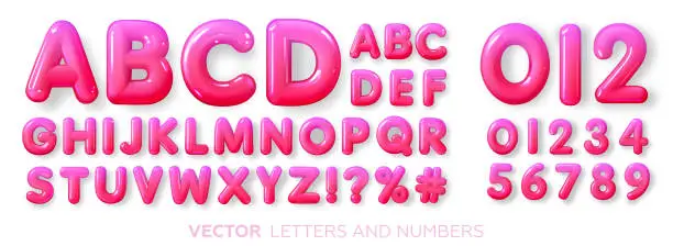 Vector illustration of Bright, pink, gradient, glossy, plastic alphabet 3d