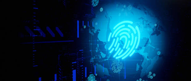 istock World digital biometric, security and identify by fingerprint concept. Scanning system of the fingerprint. 3d rendering 1410133638