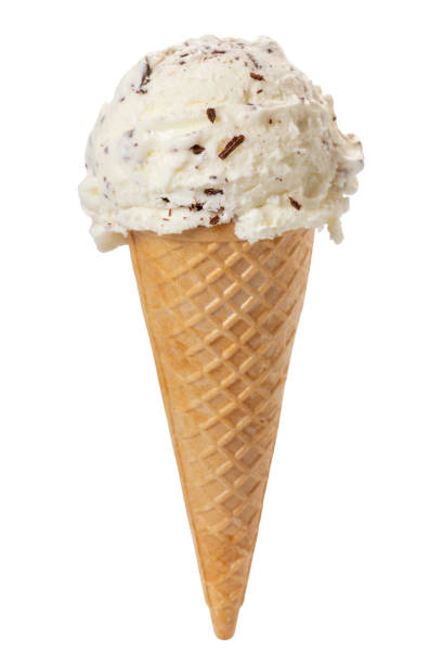 istock waffle cone white with chocolate chips scoop of ice cream isolated on white background, close up 1410134140