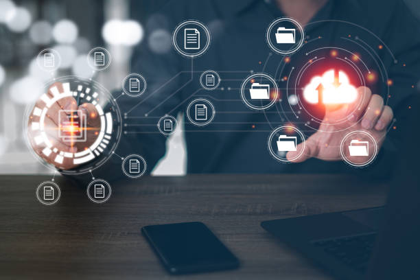 istock Online document storage and cloud technology concept , Businessman use laptop working and modern backup data for the security system and  data storage icon on virtual screen 1410134265