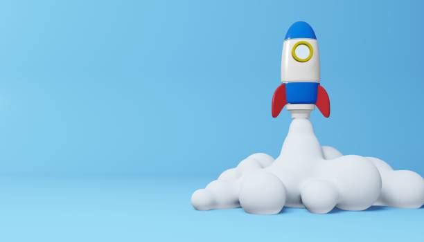 istock Rocket launch with a smoke. Business startup concept. 3d render illustration. 1410138109