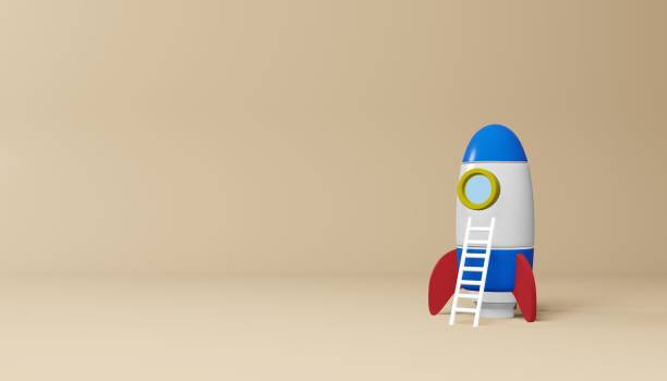 istock Rocket and ladder. Business startup concept. 3d render illustration. 1410138128