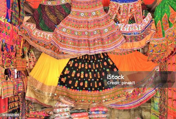 Colorful Hand Crafted Indian Textile Items On Display At A Store In Law Garden Ahmedabad Gujarat Stock Photo - Download Image Now