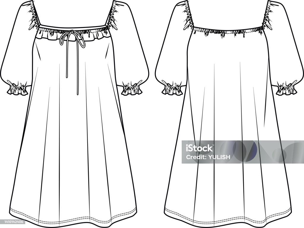 Ilustración de Vector Manga Corta Cuello Cuadrado Mini Vestido Dibujo Técnico Vestido De Mujer Con Detalle De Volante De Moda Cad Boceto Plantilla Plano Jersey O Vestido De Tela Tejida Con Vista Ilustración de Vector Manga Corta Cuello Cuadrado Mini Vestido Dibujo Técnico Vestido De Mujer Con Detalle De Volante De Moda Cad Boceto Plantilla Plano Jersey O Vestido De Tela Tejida Con Vista
