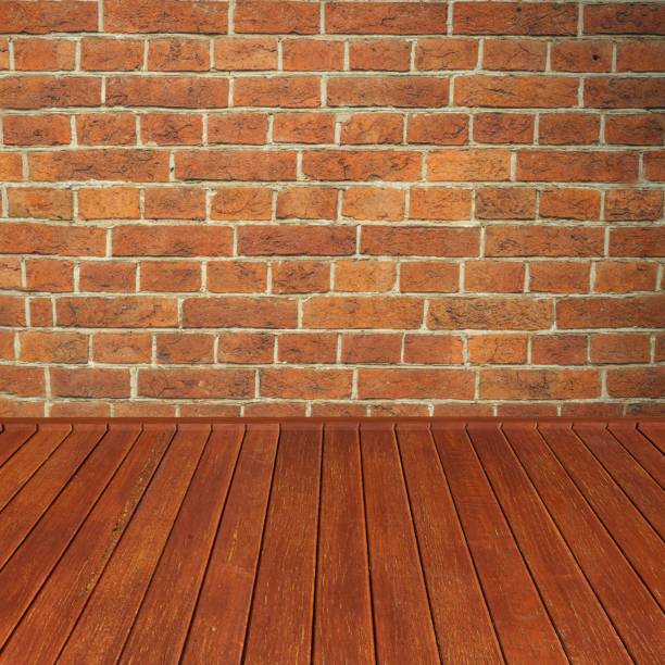 istock Wooden tabletop isolated on white brick background Empty rustic wood table, For montage product display or design key visual layout. with clipping path. 1410142445