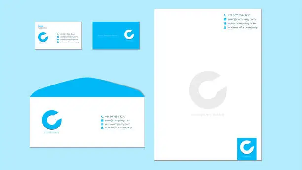 Vector illustration of stationary branding template, envelope business card and latter head vector graphic set.