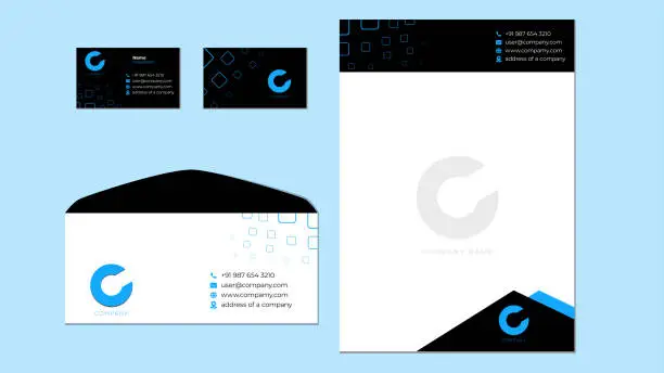 Vector illustration of stationary branding template, envelope business card and latter head vector graphic set.