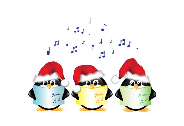 Vector illustration of Carol singing penguins isolated