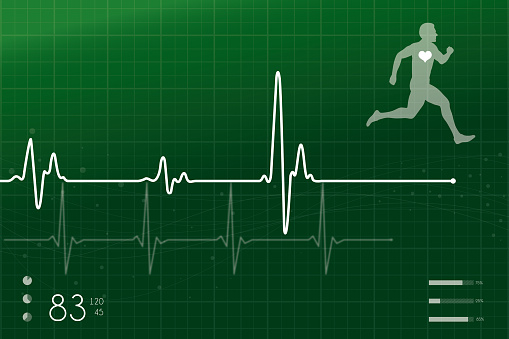 Heart beat monitor with runner man vector illustration.