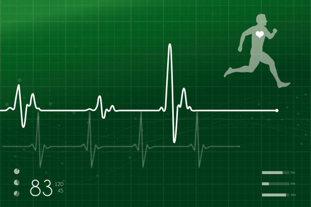 Heart beat monitor with runner man vector art illustration