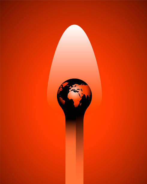 Global warming concept Planet Earth as the apex of a burning match.
Wildfires crisis, burning planet, high temperatures, global warming, climate changes and heatwave concepts. Vector illustration climate justice stock illustrations