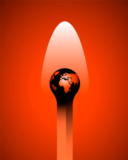 Global warming concept Planet Earth as the apex of a burning match.
Wildfires crisis, burning planet, high temperatures, global warming, climate changes and heatwave concepts. Vector illustration terra stock illustrations