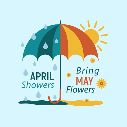 April showers bring May flowers. Vector illustration.
