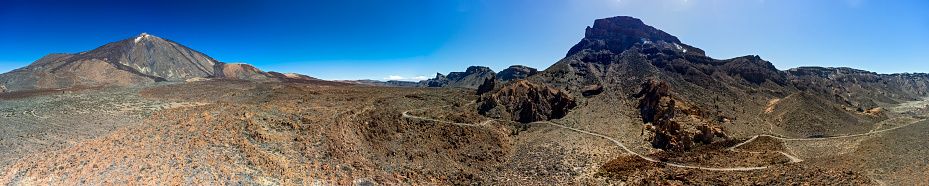 Mountain Teide National Park Tenerife. Canary Islands. Volcano crater peak highest in Spain.