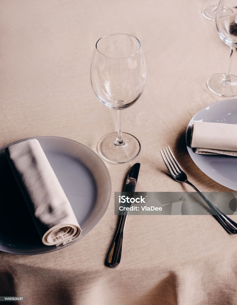 Served Dinner Table In A Restaurant Restaurant Interior Stock Photo ...