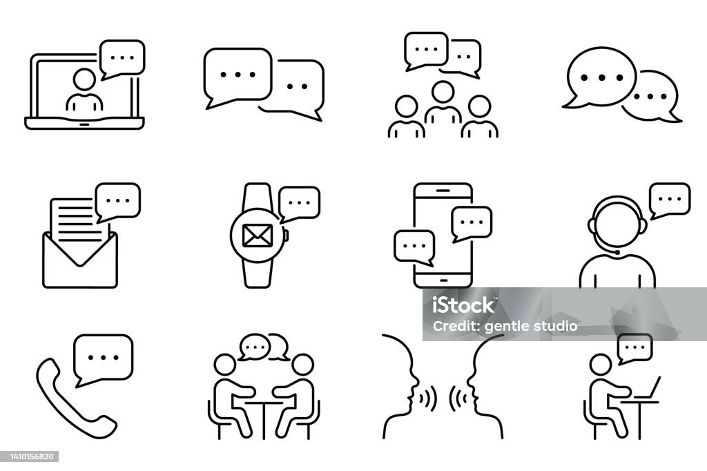 Online Text Message in Chat, Interview Talk Line Icon Set. Community People Talk on Video Conference Outline Icon. Person Communication Linear Pictogram. Editable Stroke. Isolated Vector Illustration - Royaltyfri Ikon vektorgrafik Online Text Message in Chat, Interview Talk Line Icon Set. Community People Talk on Video Conference Outline Icon. Person Communication Linear Pictogram. Editable Stroke. Isolated Vector Illustration - Royaltyfri Ikon vektorgrafik