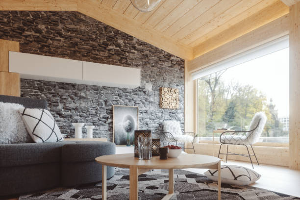 istock Modern European alpine chalet interior 1410159245