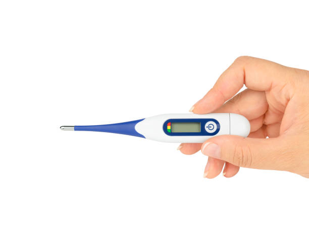 istock Digital Thermometer in hand isolated on white background 1410159975