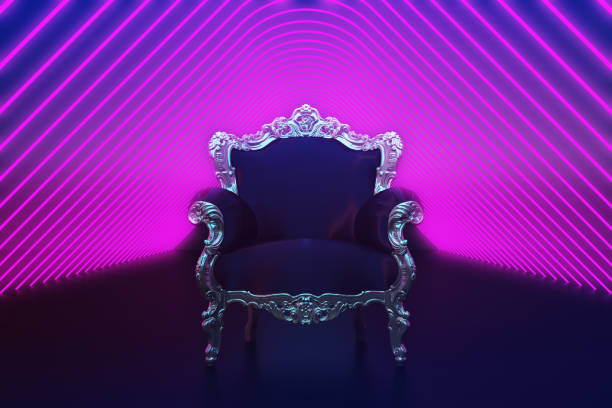 istock luxury black armchair in purple neon hallway 1410165096