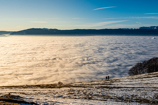 Jura view over Geneve covered with clouds from Salève