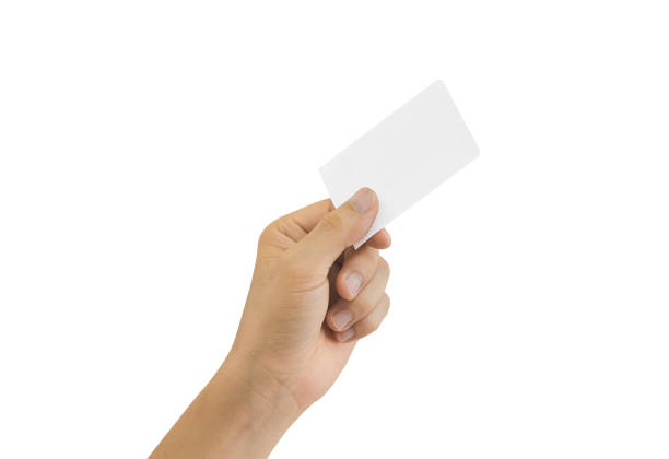 istock Hands holding paper blank for business card isolated on white background include clipping path. 1410180114