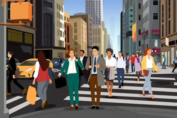 Vector illustration of Business People Walking in the City Going to Work Vector Illustration