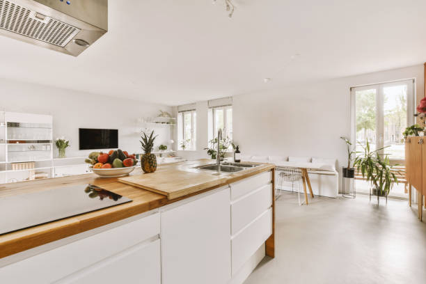 istock Living room with a small kitchen in a modern house 1410182046