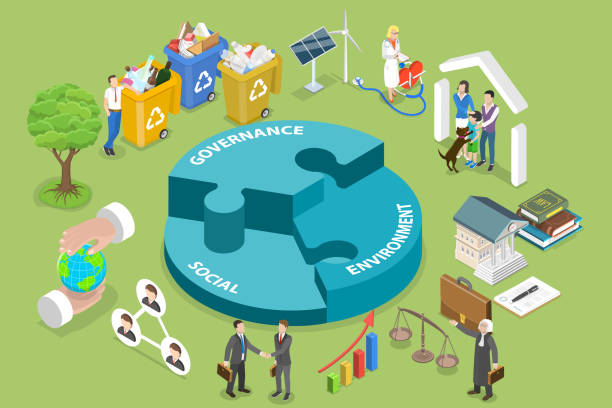 3D Isometric Flat Vector Conceptual Illustration of ESG - Environmental, Social and Governance 3D Isometric Flat Vector Conceptual Illustration of ESG - Environmental, Social and Governance, Modern Sustainable Development dedication industry stock illustrations