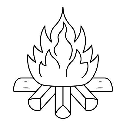 Vetor Preto Branco Desenho Animado Ilustração Fogo Ardente Com Madeira  imagem vetorial de yoyoyai© 658278488