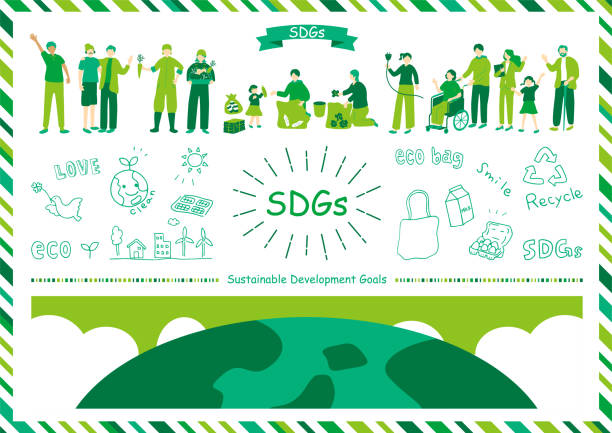 bildbanksillustrationer, clip art samt tecknat material och ikoner med illustration of sdgs icons and diversity people - hållbarhetsmål illustrationer