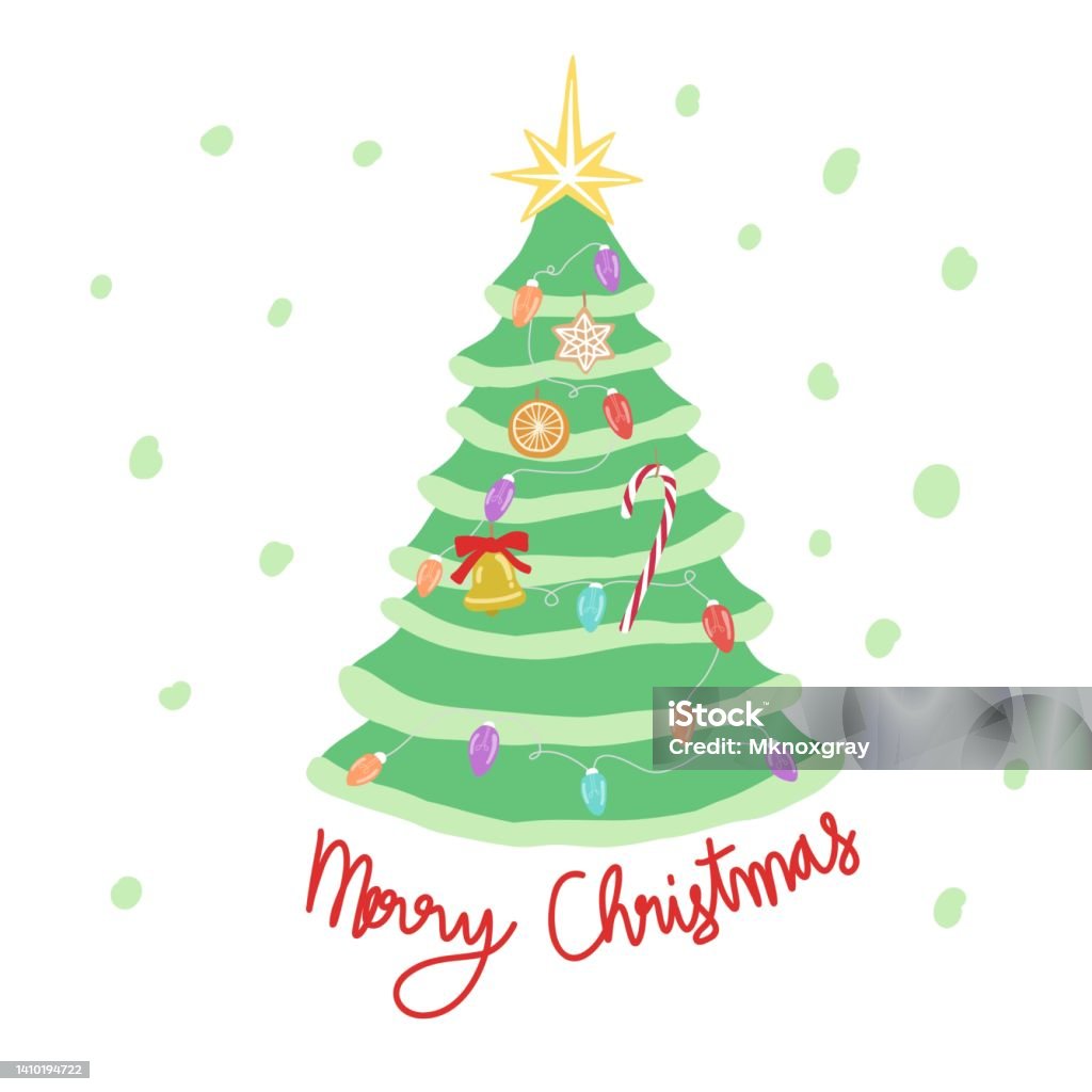Joyeux Arbre De Noël Dessin Animé Illustration Vectorielle Vecteurs