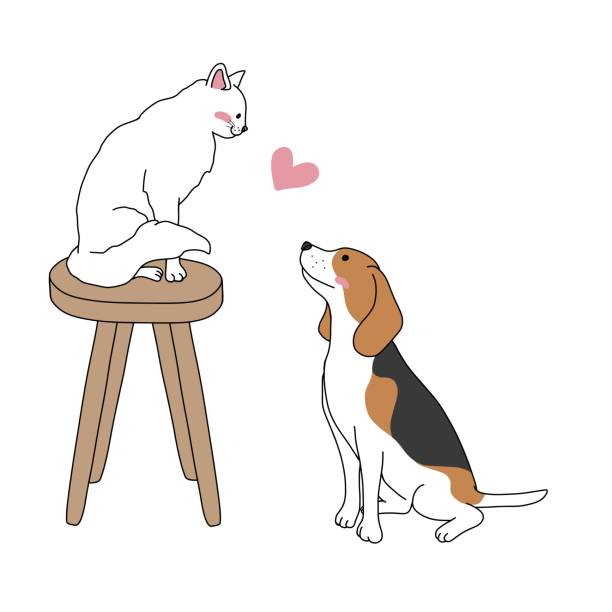 istock Cat and Beagle dog love each other cartoon vector illustration 1410194735