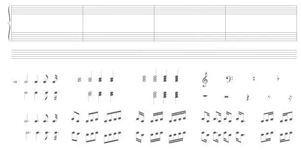 Vector illustration of Music score and notes vector illustration set.