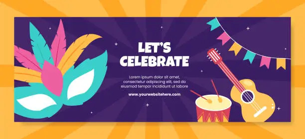 Vector illustration of Happy Carnival Party Cover Template Cartoon Background Vector Illustration