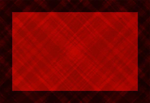 istock Blank empty vibrant red or maroon coloured creased, all over criss cross pattern grunge effect vector horizontal christmas backgrounds like wrinkled gingham cloth like crepe paper sheet with a dark brown border or frame 1410201400