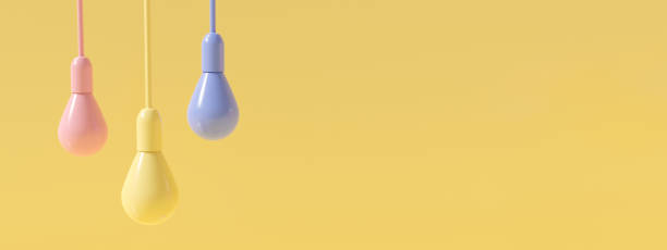 istock Pastel cute 3d rendering illustration of bulb lamp light idea icon. Lightbulb idea on bright yellow background abstract. Success business motivation concept. Creative idea minimal scene. 1410208773