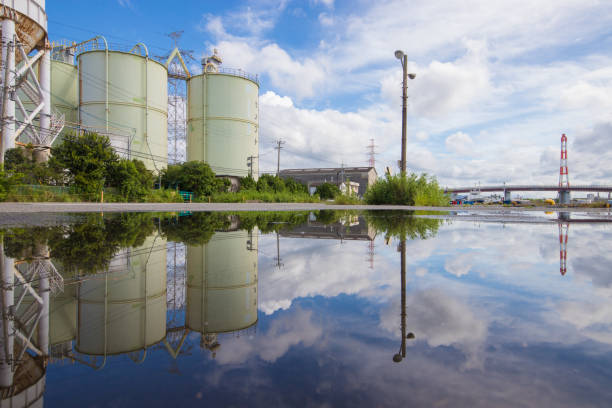 Reflection of the wharf after the rain in Oita City, Oita Prefecture