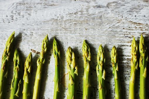 fresh asparagus, flat lay on table