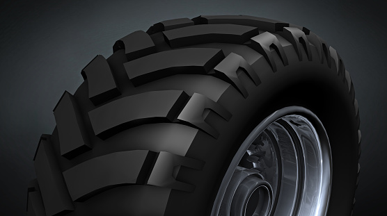 A tire, rim and wheel without an off-road car on a black background. The image of new generation truck wheel and tire. Detailed view of high performance 4x4 car’s tire. / You can see the animation movie of this image from my iStock video portfolio. Video number: 1410148546
