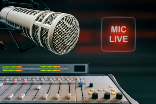 istock Professional microphone and on air sign 1410228247