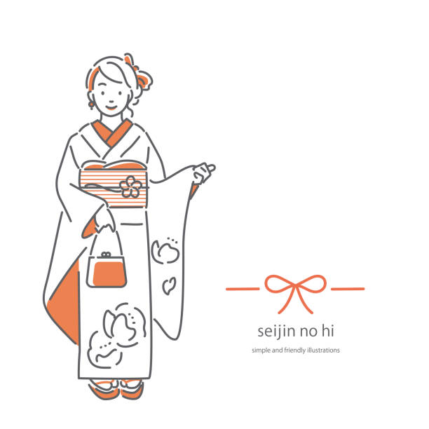 illustrations, cliparts, dessins animés et icônes de femme kimono traditionnel japonais - hatsumode