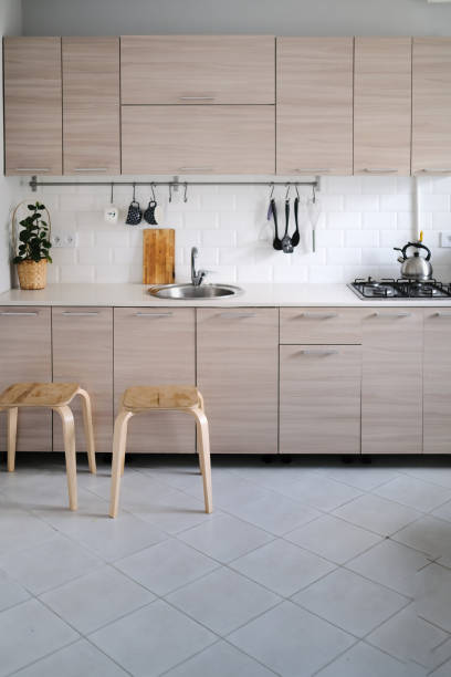 istock Scandinavian-style kitchen with wood-like facades 1410229871