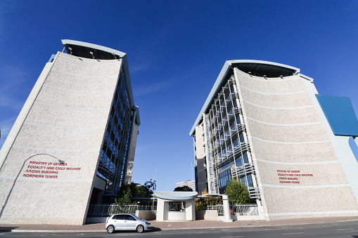 Ministry of Gender Equality & Child Welfare in Juvenis Building at Windhoek in Khomas Region, Namibia. This is a government building.