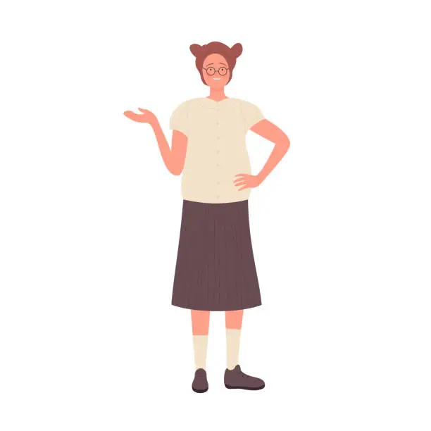 Vector illustration of Nerd girl in presenting pose