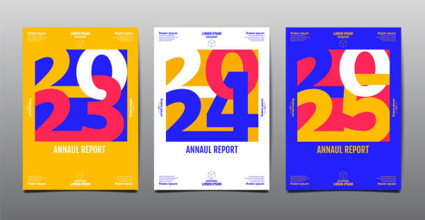annual report  template layout design, Typography flat design annual report 2023,2024 , 2025, template layout design, Typography flat design 2024 stock illustrations