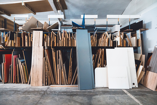 Furniture manufacturing warehouse full of chipboard, mdf and plywood.
